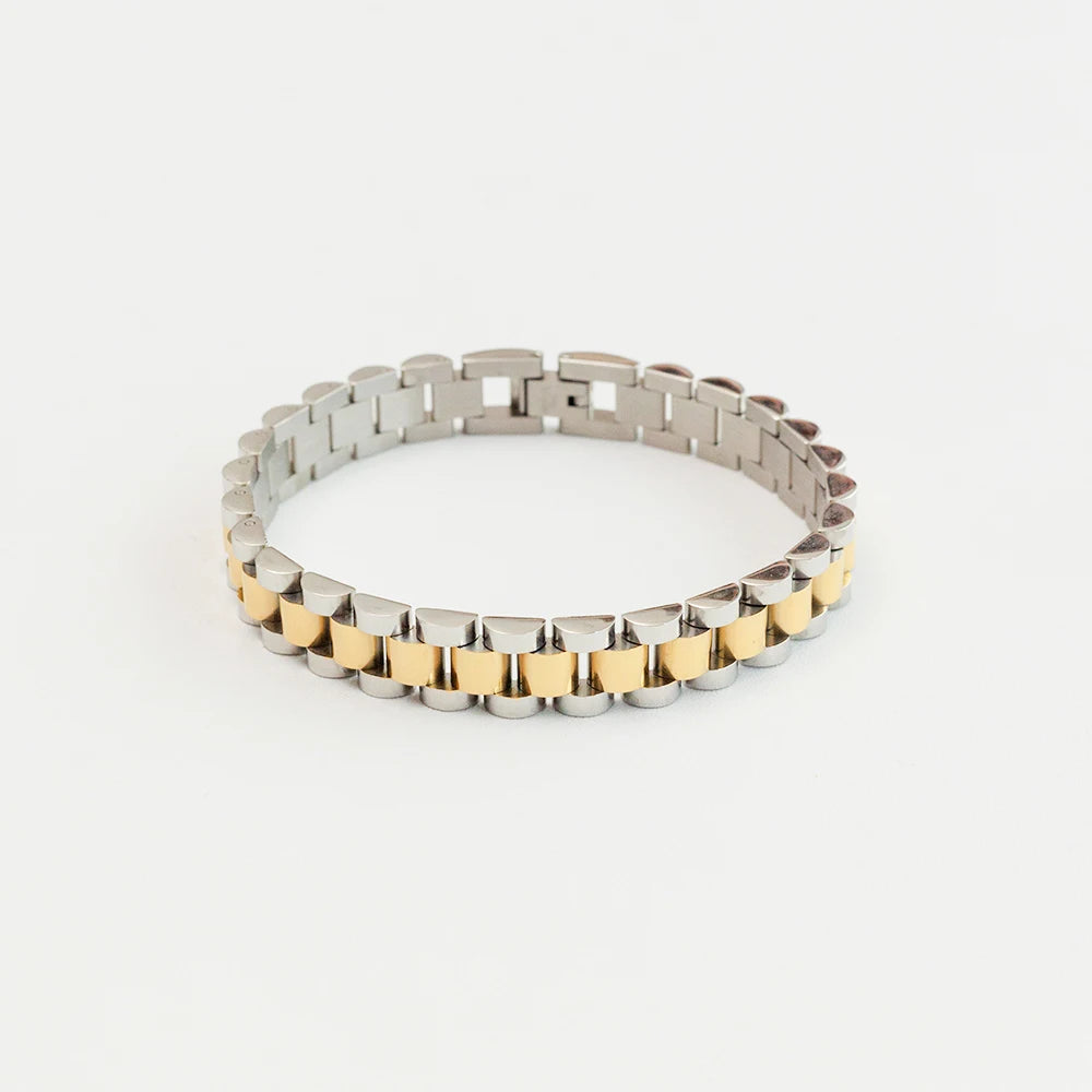 Fashion Waterproof Chunky Jewelry 18K Gold Plated Stainless Steel Wristwatch Chain 10mm Wide Watch Band Bracelet YF3137-1
