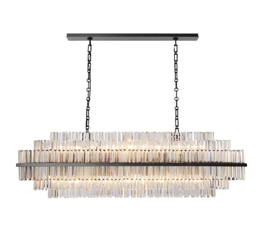 Decorative Round Pendant Hanging Lighting and Lamps Fixture Dining Room Gold K9 Crystal Linear Modern Rectangular Chandelier