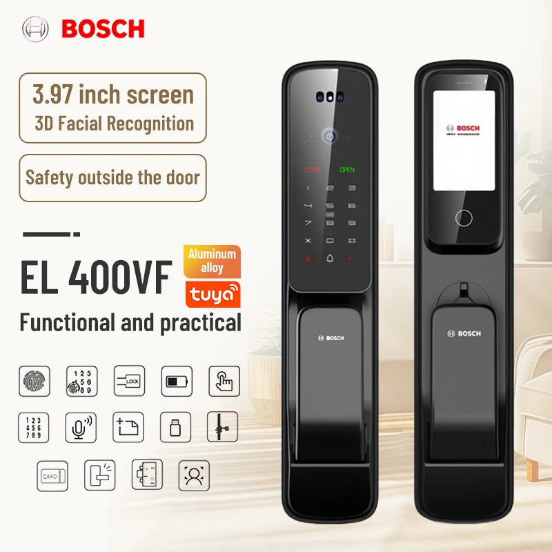 Bosch Fully Automatic Smart Lock EL400Vf Video Face Recognition Fingerprint & Password Door Key Access WiFi Cloud Home Security