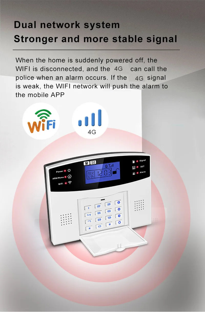 WIFI+4G Tuya Smart Home Alarms IOS Android APP Control Wireless 99 Zone 7 Wired Zone Home Security Alarm System