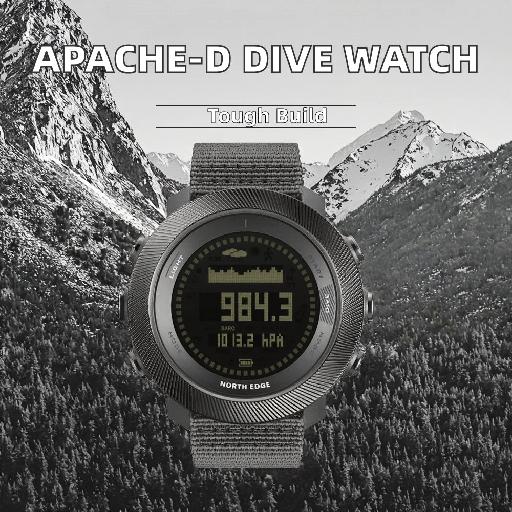 NORTH EDGE APACHE-D New Free Diving Outdoor Sports Watch for Men 10ATM Waterproof Nylon Altimeter Barometer Compass Alarm Clock