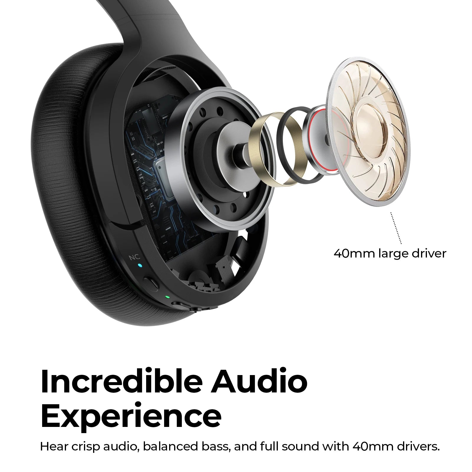 Hybrid Active Noise Cancelling Headphones ANC BT5.4 Wireless Bluetooth Headphones with Microphone Deep Bass and 30h Playtime
