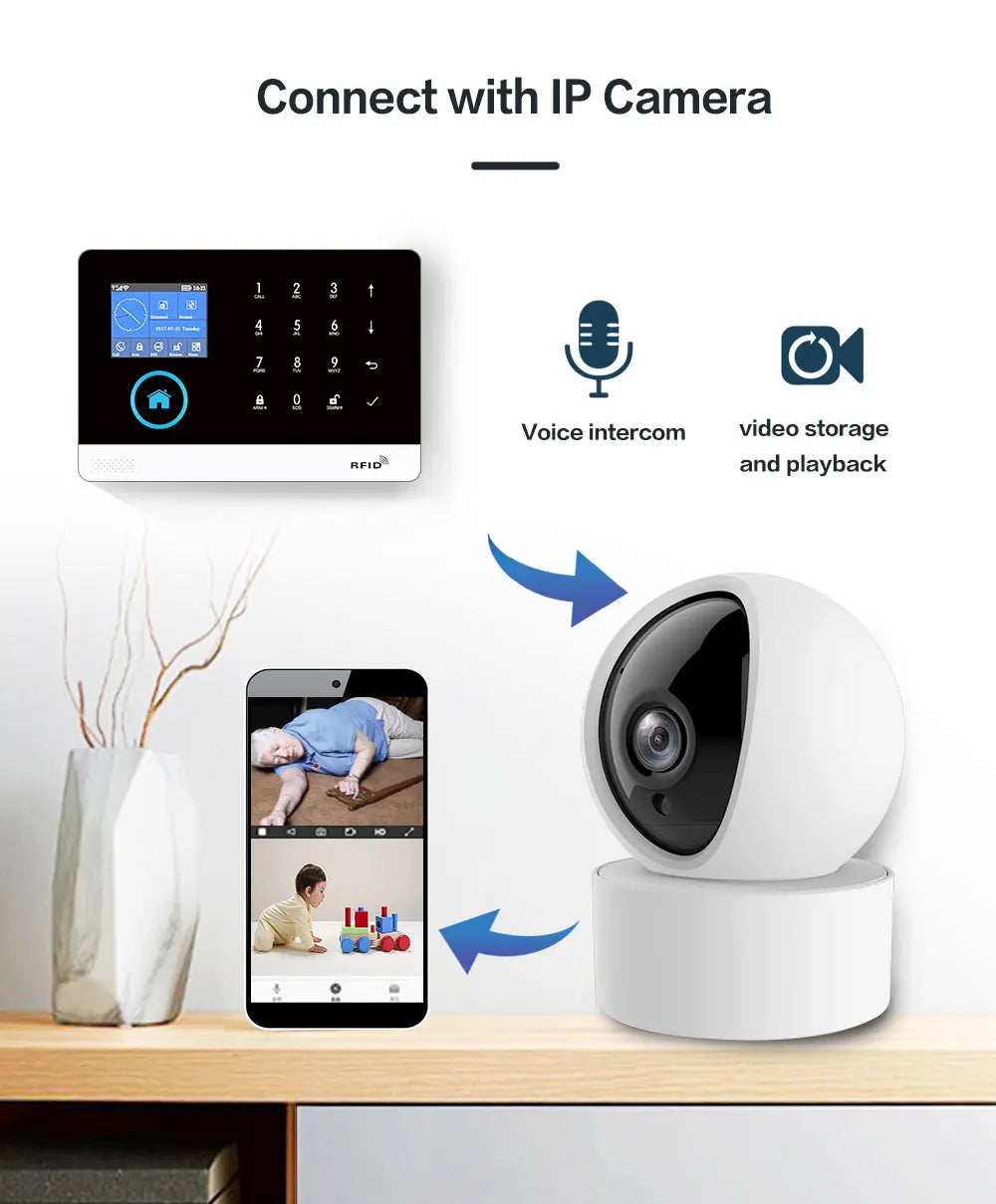 Smart Home WiFi GSM Alarm System for Home with Motion Sensor Wireless Siren Night Vision IP Camera Tuya Support Alexa