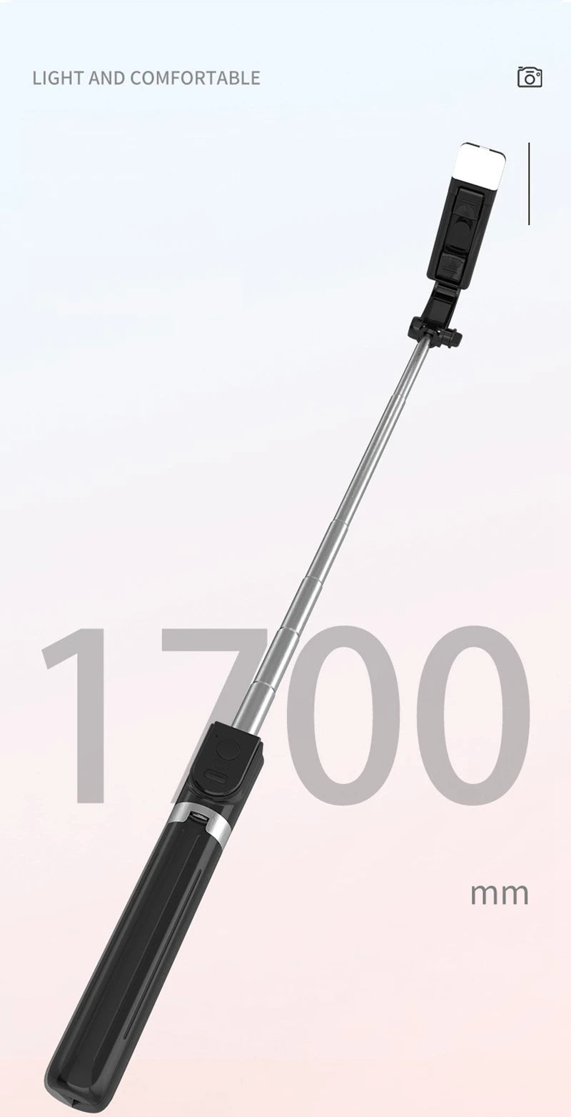 170cm Tall Selfie Stick Combines Tripod & LED Light Versatile Phone Holder for Smart Devices