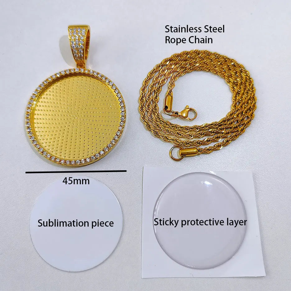 Hip Hop Custom Sublimation Necklace Blanks Bling Iced Out Custom Photo Pendant Diy Sublimation Pendant Necklace
