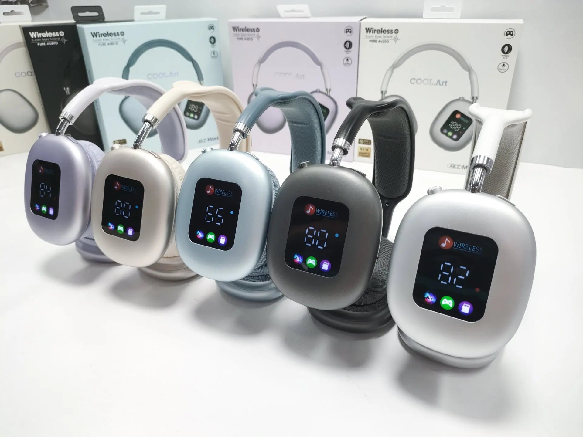 Factory Private Model Headband Dynamic Wireless Earphones RGB Lighting IPX5 Waterproof Screen On-ear & Over-ear Headphones