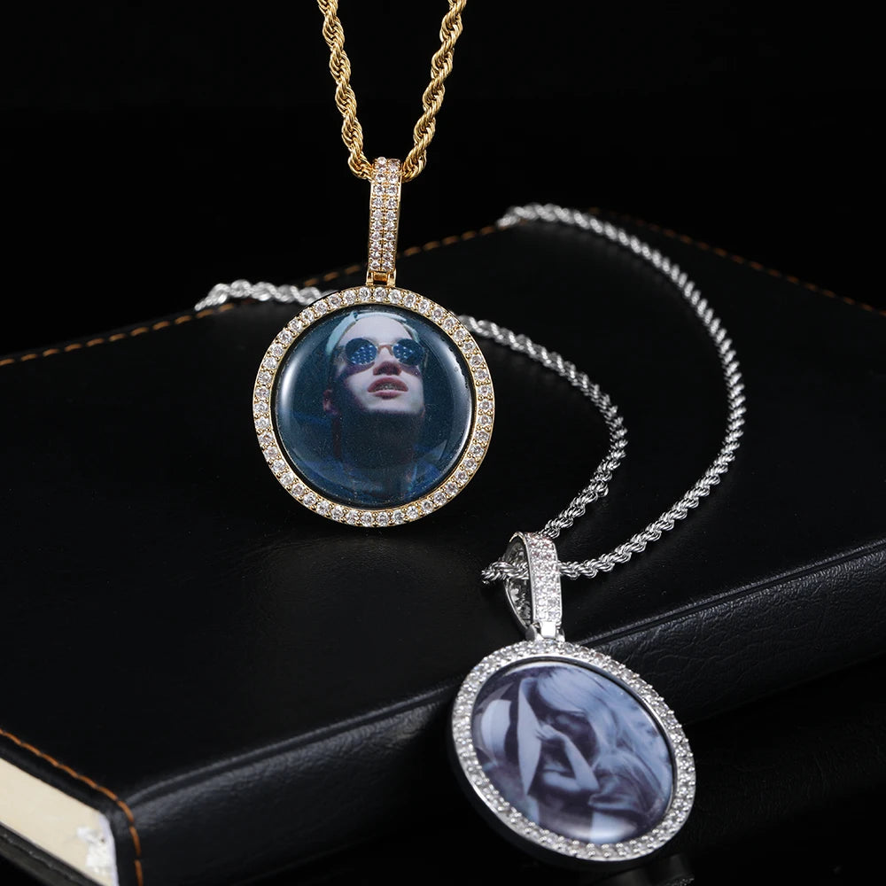Hip Hop Custom Sublimation Necklace Blanks Bling Iced Out Custom Photo Pendant Diy Sublimation Pendant Necklace