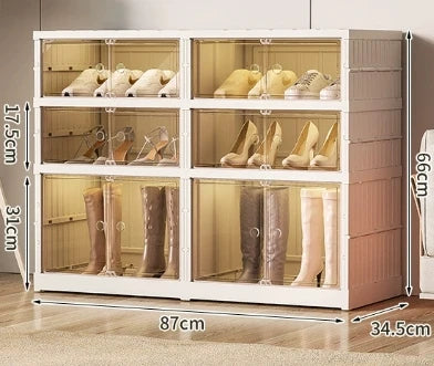 Wholesale Nine Layers Foldable Shoe Rack Installation-Free Plastic Stackable Cabinet Transparent Sneaker Box for Shoe Storage