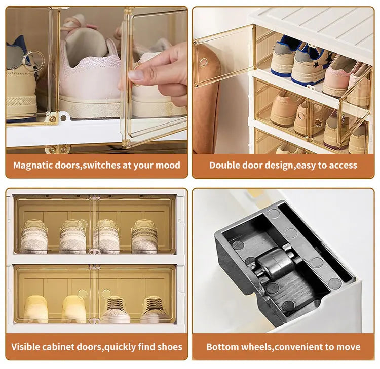 Wholesale Nine Layers Foldable Shoe Rack Installation-Free Plastic Stackable Cabinet Transparent Sneaker Box for Shoe Storage