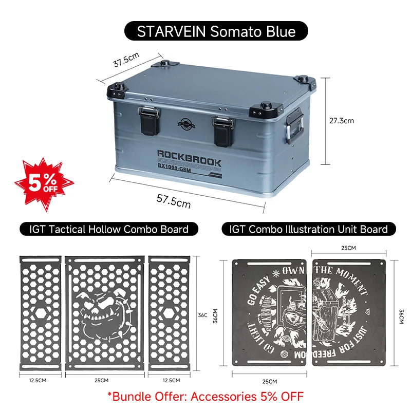 N16 50L Aluminium Bus Box Large Metal Storage Container for Rockbrook for Garage Kitchen Camping Storage