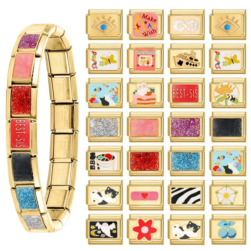 High Quality Gold Plated Stainless Steel Italian Charm Bracelet DIY Necklace Bracelet Chain Modules Italian Charm Bracelet