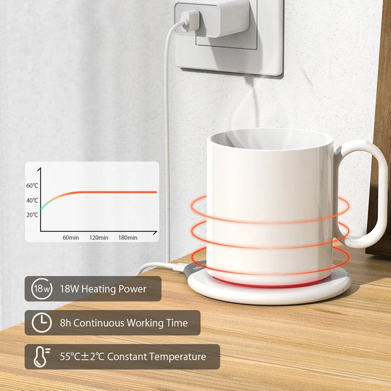 Holiday Smart Ceramic Warmer Mug Gift Set logo Custom 55degree Thermostatic Mug with Wireless Charger