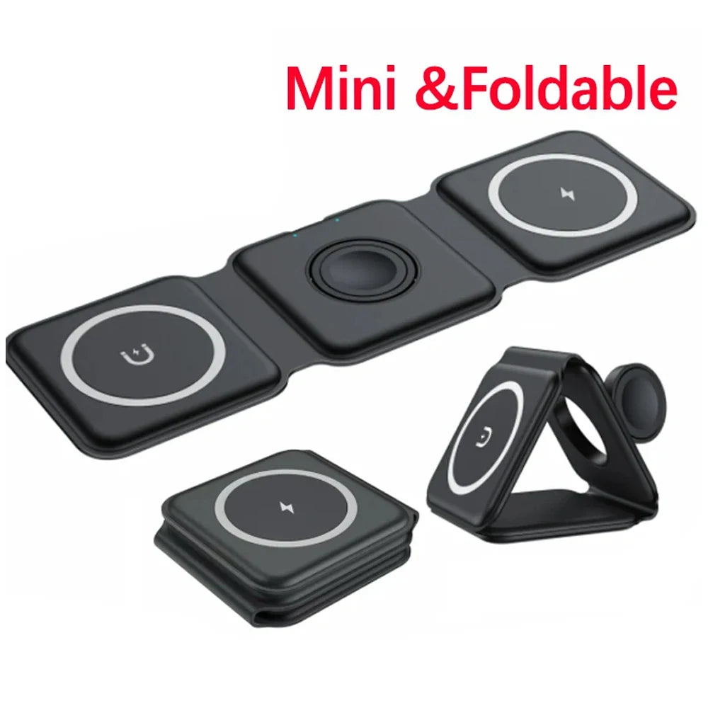 Hot Selling 3 in 1 Foldable Magnetic Wireless Charging Station for Mobile Phone Fast Charging Desktop Charger Stand