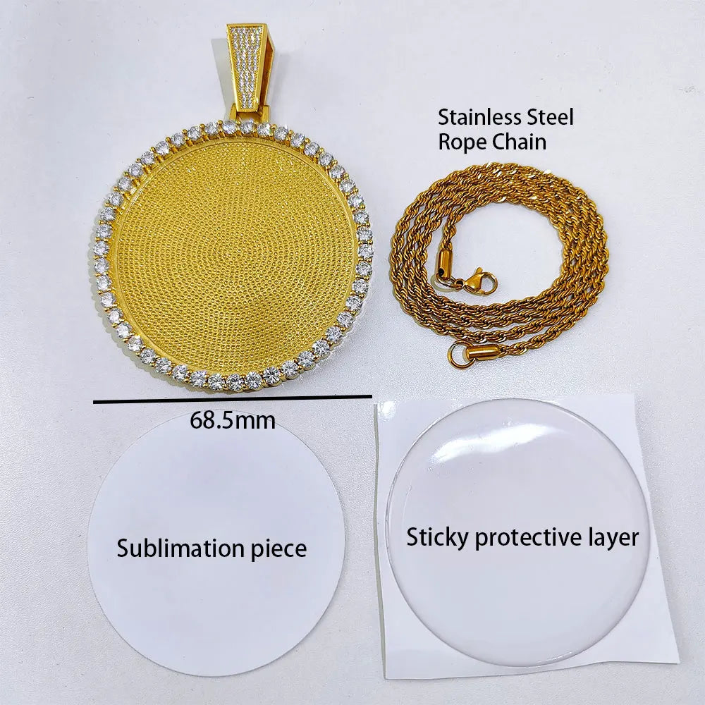 Hip Hop Custom Sublimation Necklace Blanks Bling Iced Out Custom Photo Pendant Diy Sublimation Pendant Necklace