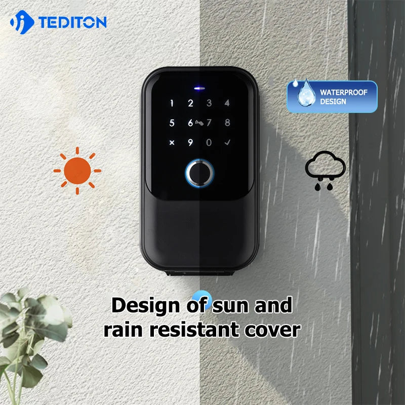 Tediton Cerraduras Inteligentes Security Safe Waterproof Fingerprint IC Card Password Lock Home Outdoor Wall Smart Key Box