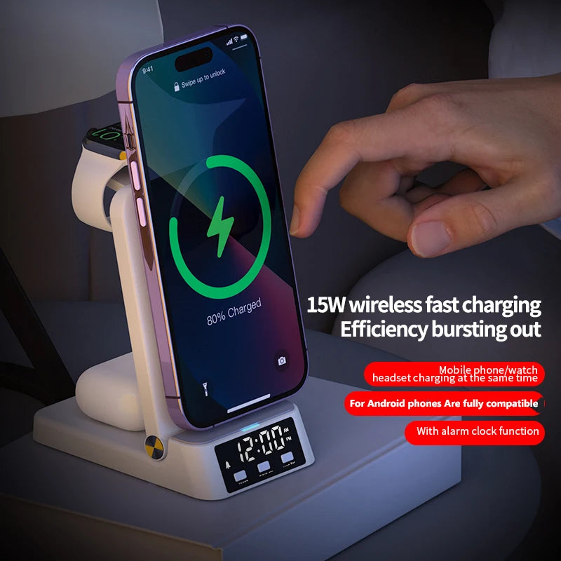 Alarm Clock for iPhone 15 14 Holder 3 in 1 Wireless Chargers Phone Holder Station for Watch Trending Products 2025 New Arrivals