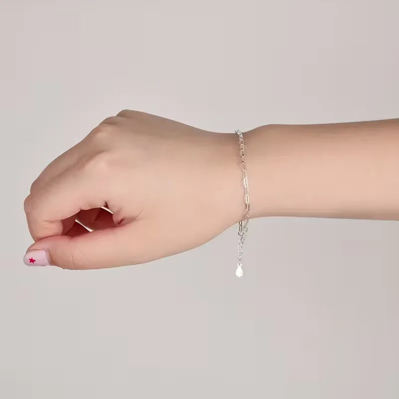 Lanshang 925 Sterling Silver Paperclip Link Chain Bracelet for Women Men Fine Jewelry Gifts US Local Stock