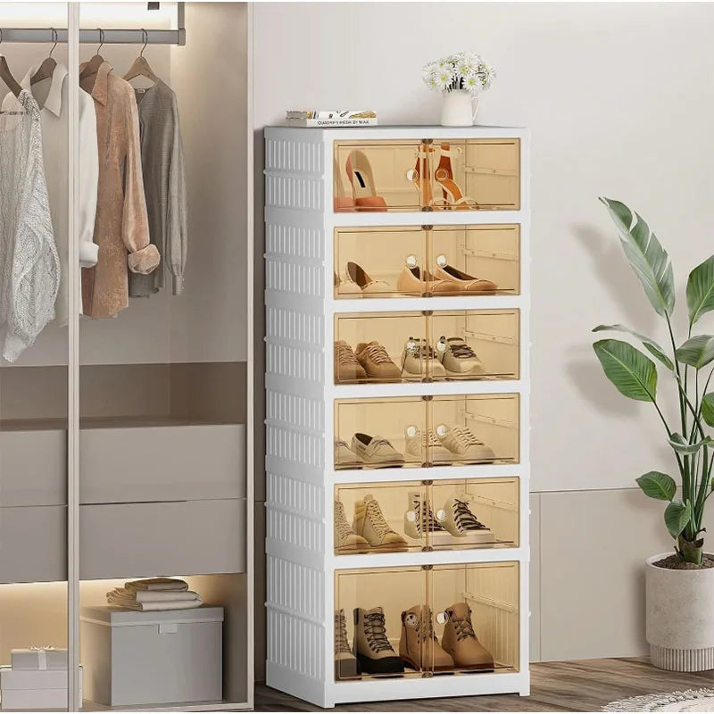 Living Room Furniture 6 Tier Foldable Plastic Shoe Rack Storage Cabinet Modern
