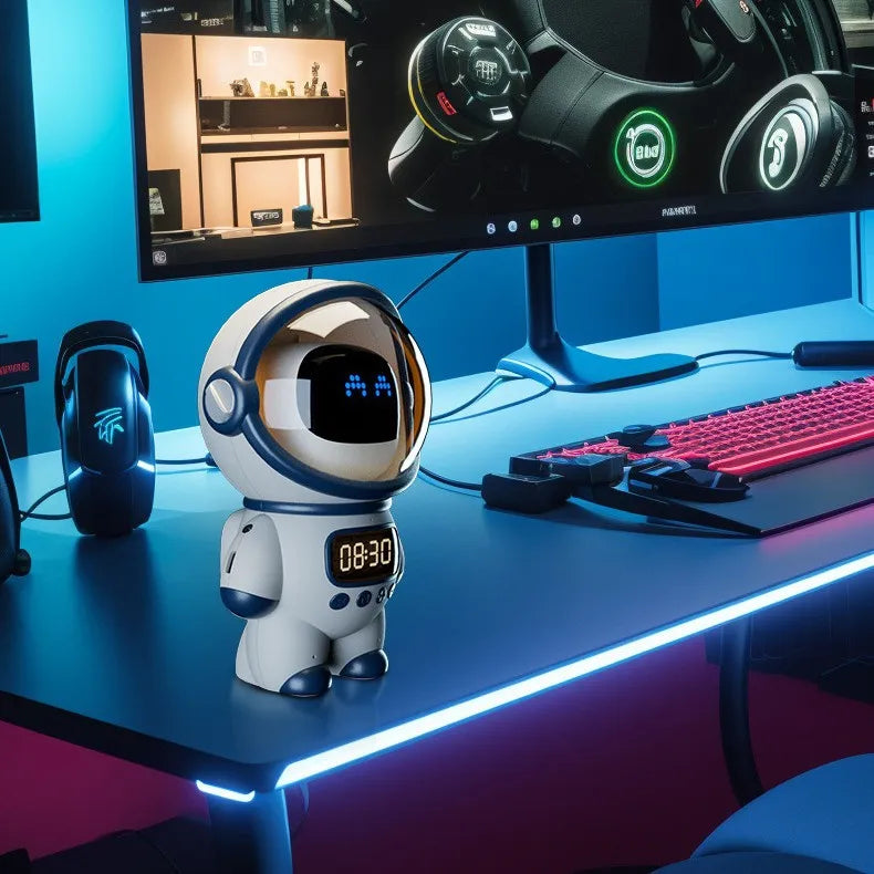 Astronaut Robot  Speaker with AI Voice Control, TF Card, Clock & Alarm Smart Multifunctional Audio Gadget