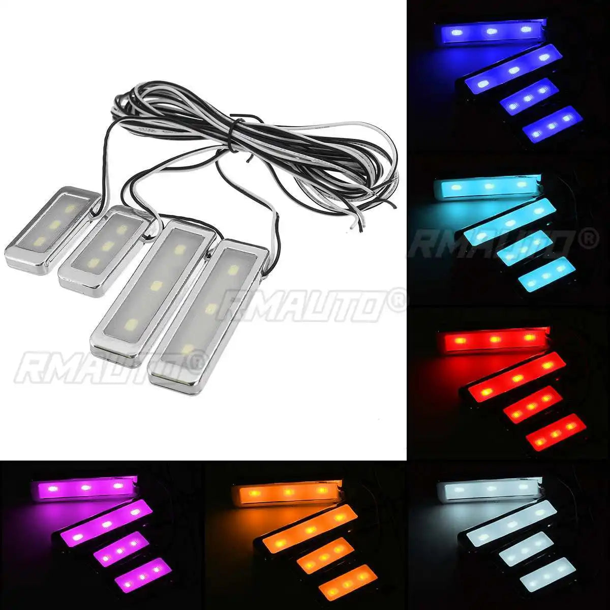 4Pcs LED Car Inner Light Bowl Decorative Lights Universal Auto Atmosphere Lamp Armrest Interior Door Handle Lighting Acceesories