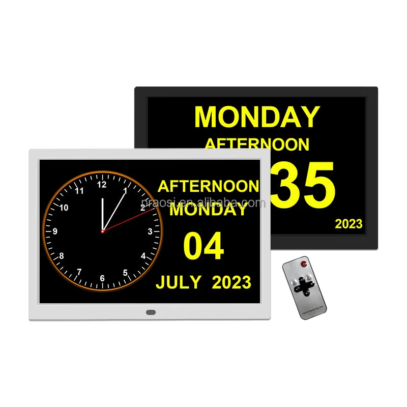 Pros 15 Inch Digital Calendar Day Clock Large Display Analogue Seniors Dementia Clock Auto DST Medication Reminder Custom Alarms