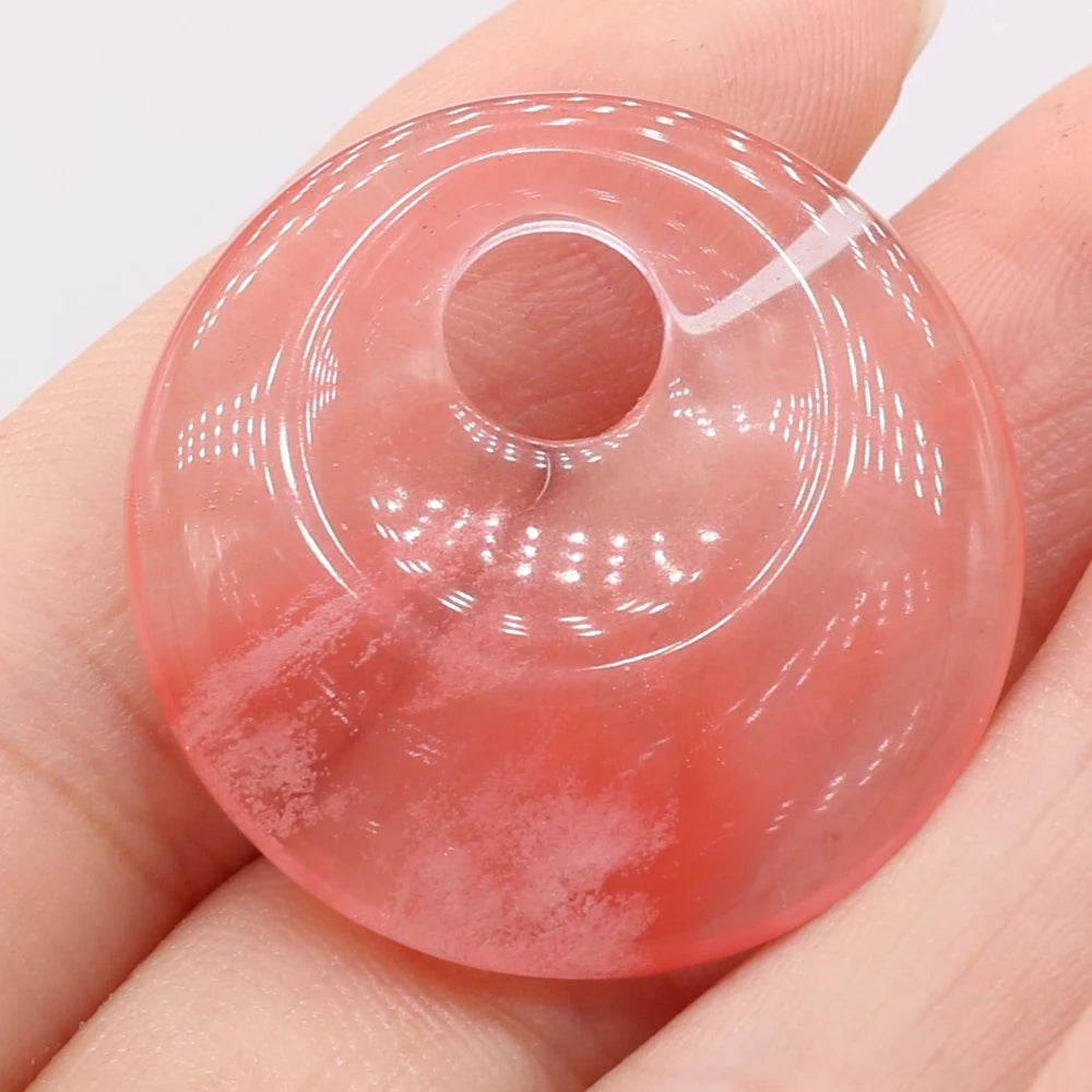 Natural Stone Pendant Semi-precious Stones Round Big Hole Charms For Jewelry Making DIY Necklace Bracelet Earrings Accessories