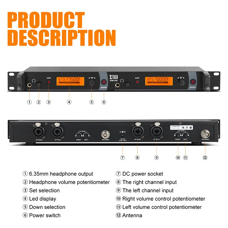 XTUGA Newest Original In-Ear Monitor System Wireless Launcher with Lavalier and Headset Microphone Durable Metal Design