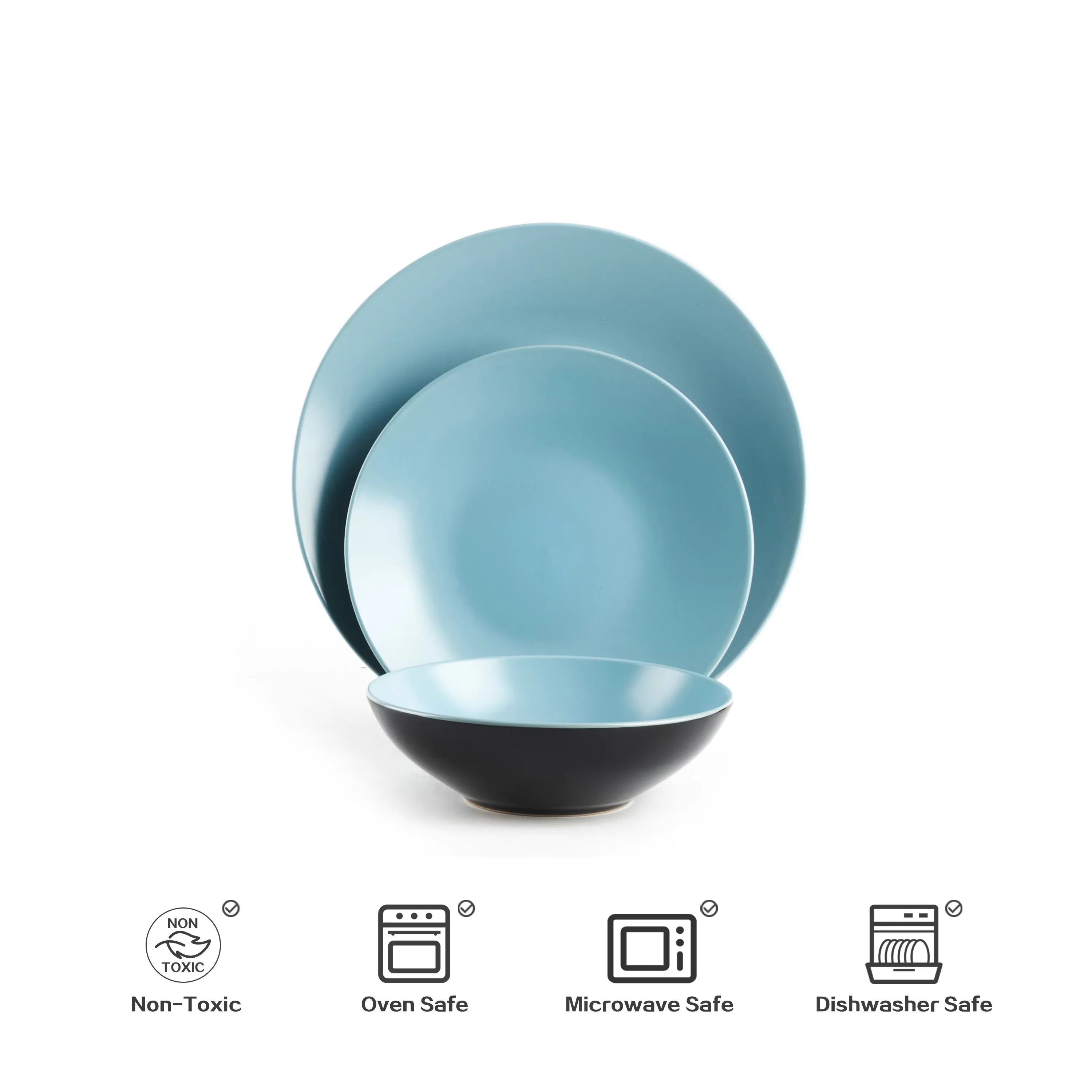 Semtember Promotion Kitchen Plates Bowls Set Clean Easy Ceramic Dinnerware Set Microwave Safe Stoneware Dinnerware Set