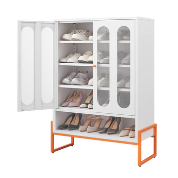 Modern Minimalist Double Door Shoe Cabinet with Adjustable Mesh Doors and High Foot Hollow Storage Cabinet Bottom