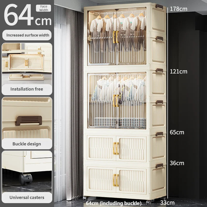 55-85CM Multifunctional Wardrobe Thickened And Movable Cabinet Suitable For Organizing In Children'S And Babies' Bedrooms