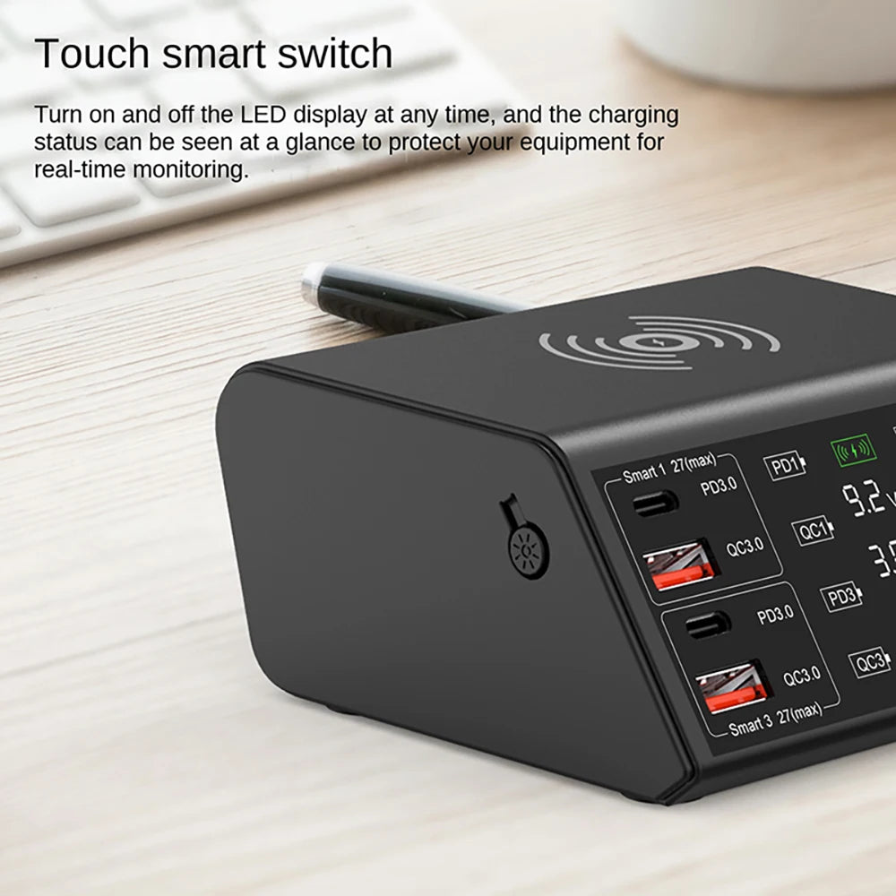 EONLINE 3D Nine Tailed fox 100W QCPD3.0 USB Charger Wireless Chargers Quick Charge 8 Port Fast Charger Charging Station for IPho