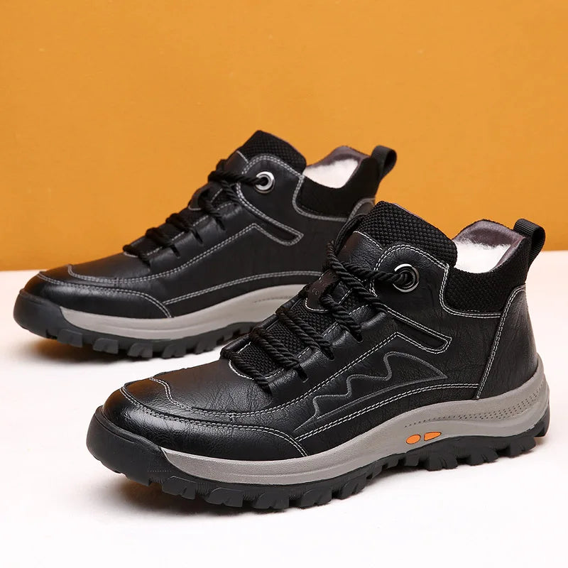 High Quality Men Genuine Leather Shoes Outdoor Casual Shoes Warm Waterproof Men's Trekking Sneakers Outdoor Men Hiking Shoes