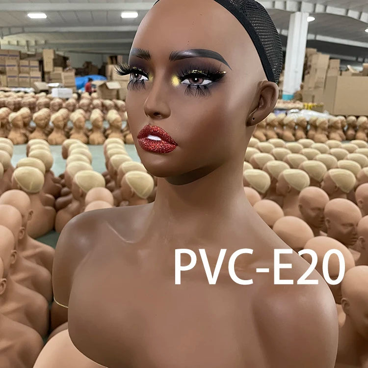 Mode Makeup Female Mannequin Head Display Black Tete De Stand with Realistic Shoulders Wig Displays
