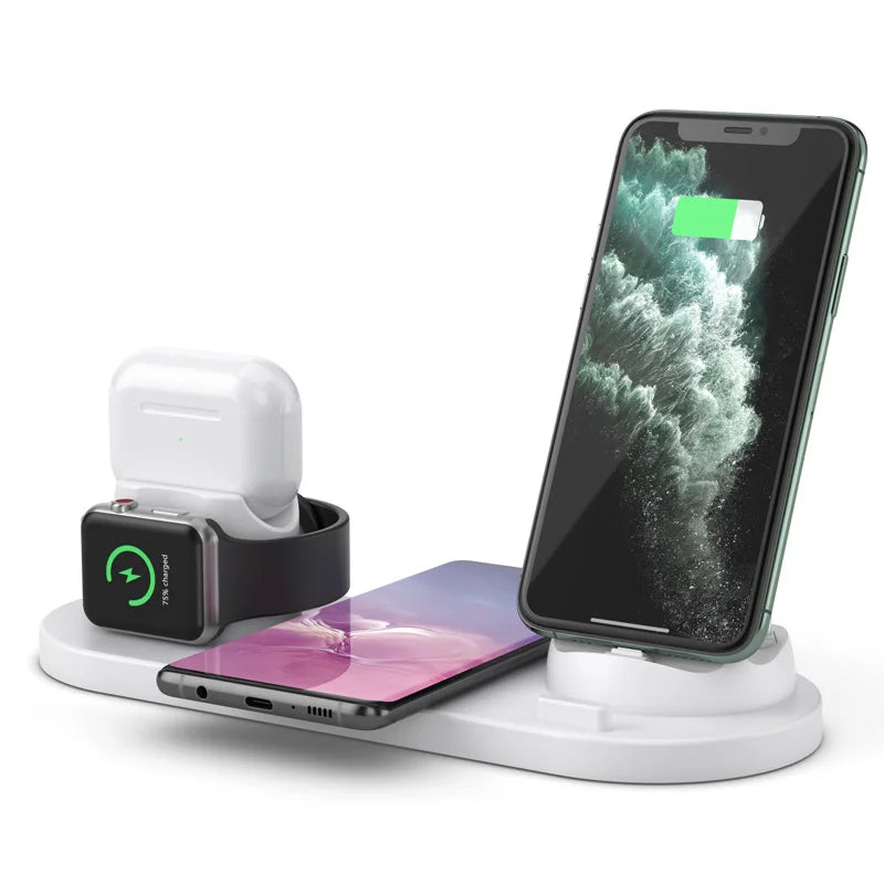 Tabletop 15W Fast Charging 6 in 1 Rotate Holder Universal Wireless Chargers 3 in 1 Dock for iPhone 15 14 13 12 Wireless Charging