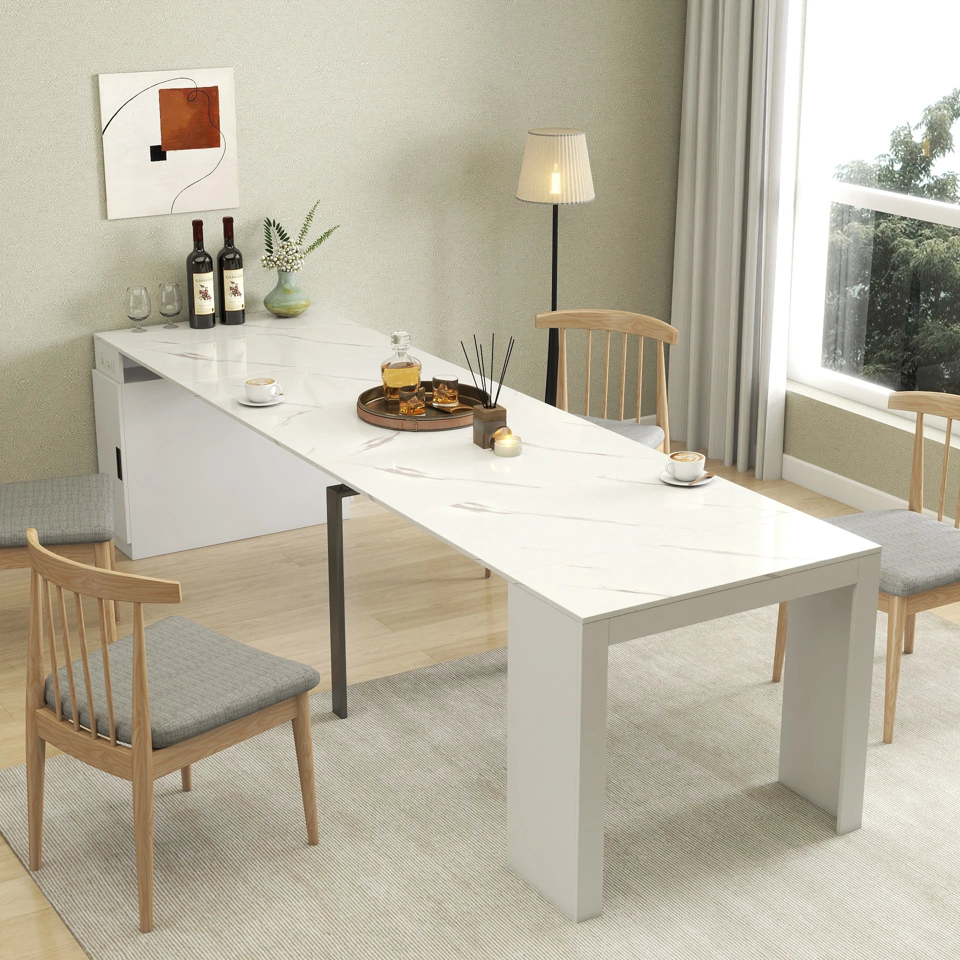 Modern Multifunctional Extendable Dining Table With Outlet Space Saving Expanding Table with Storage Party+Weddings+Meetings
