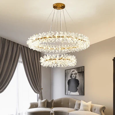 Luxury Crystal Chandeliers Adjustable Height Single Double Ring-for Hotel Lobby Villa Home Decor 3000K AC Factory Direct Sales