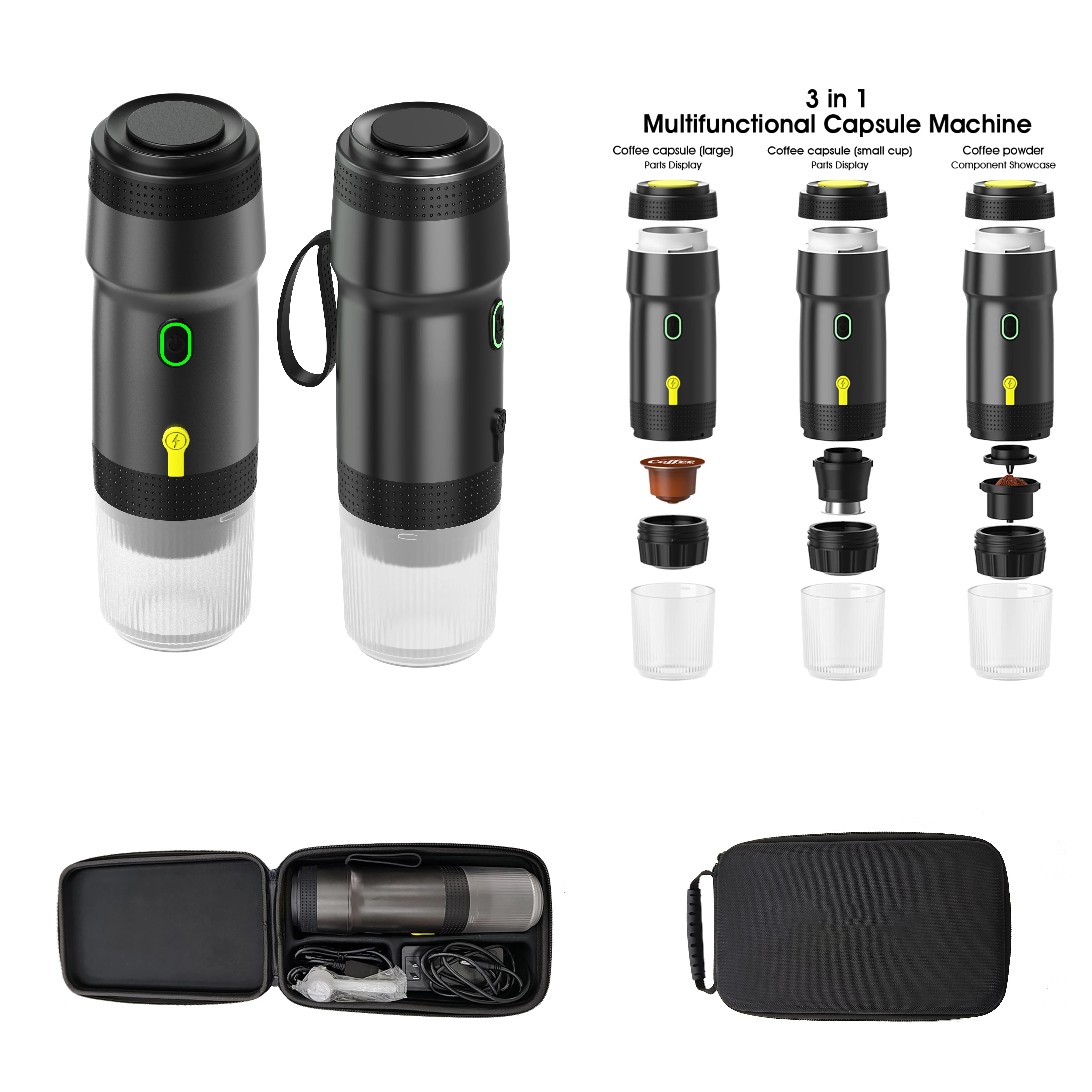 Self Heating Electric Battery Powered 20 Bar Portable USB-C Chargeable Capsule Mini Espresso Machine Travel-Friendly
