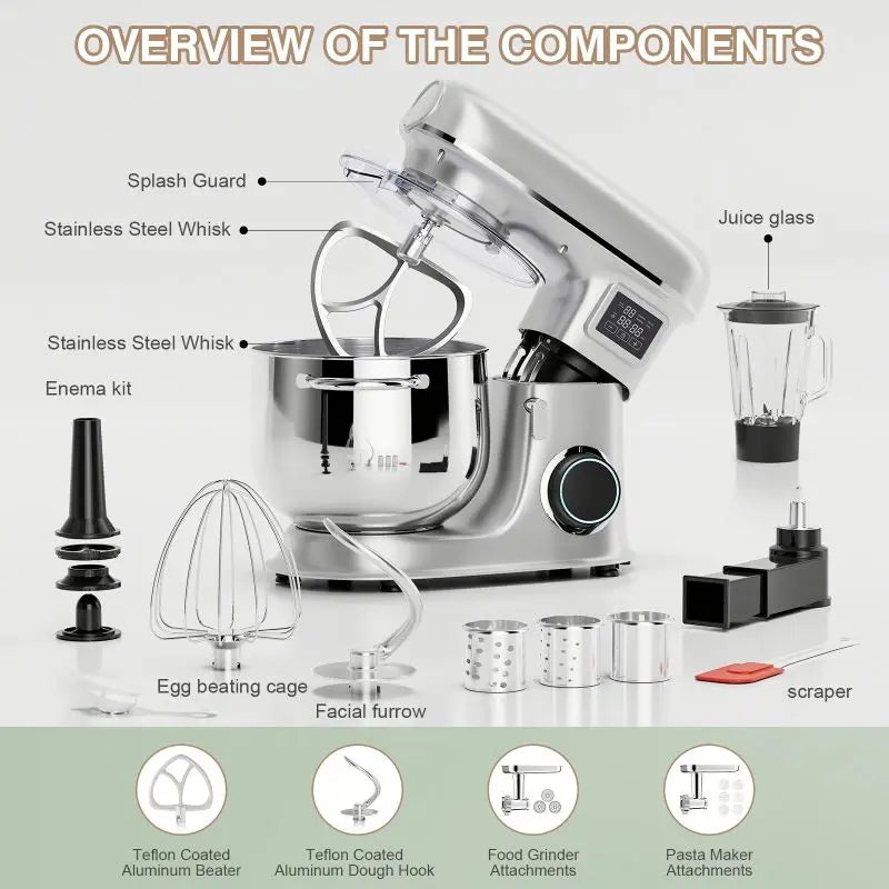 5 in 1 Kitchen Appliances OEM Multifunctional Impastatrice Electric Aid 8L Stainless Steel Mixing Bowl Meat Grinder Stand Mixer