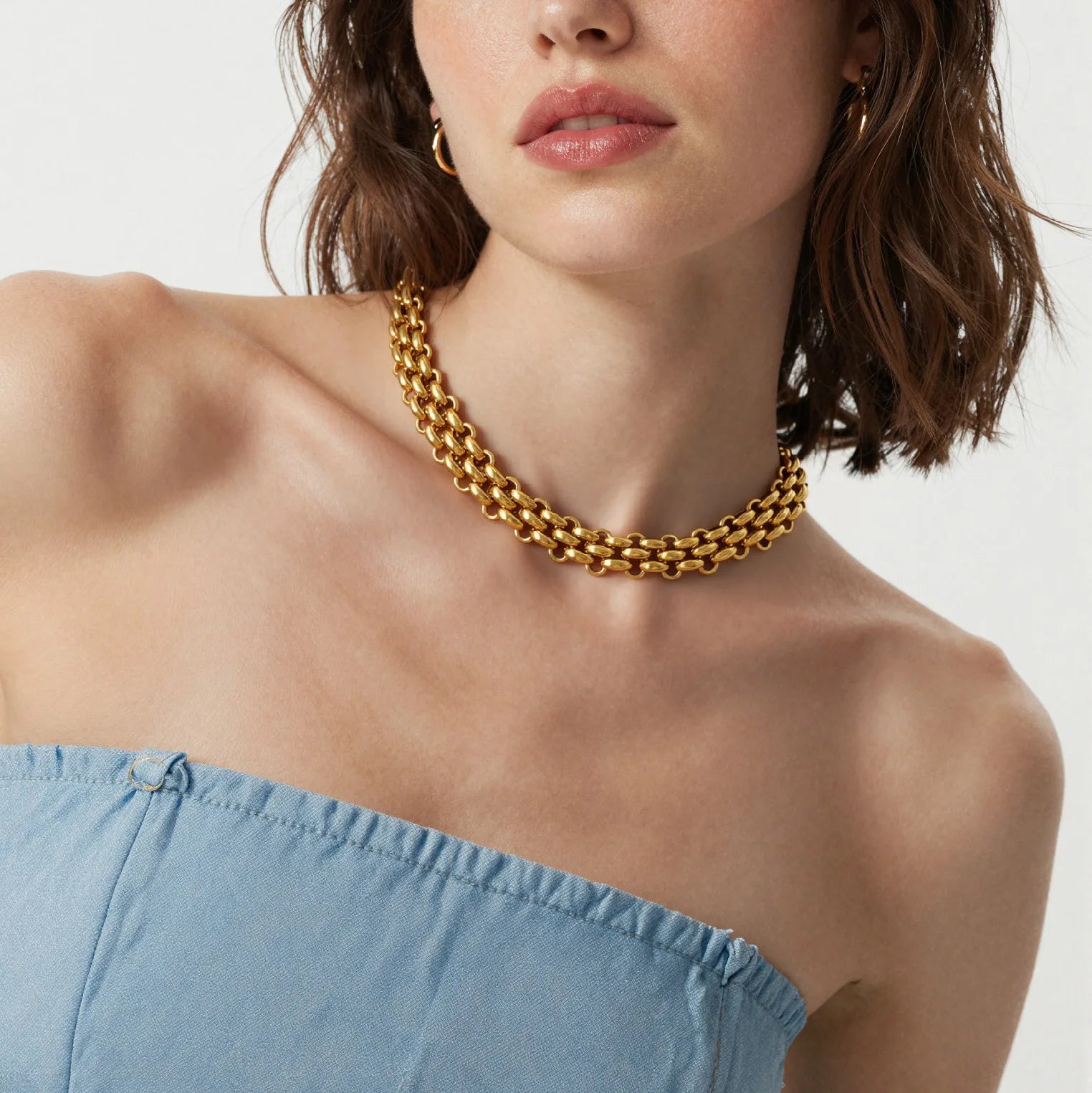 Fenny Wholesale 18K PVD Plated Retro Chunky Statement Toggle Link Choker Chain Stainless Steel Necklace for Women