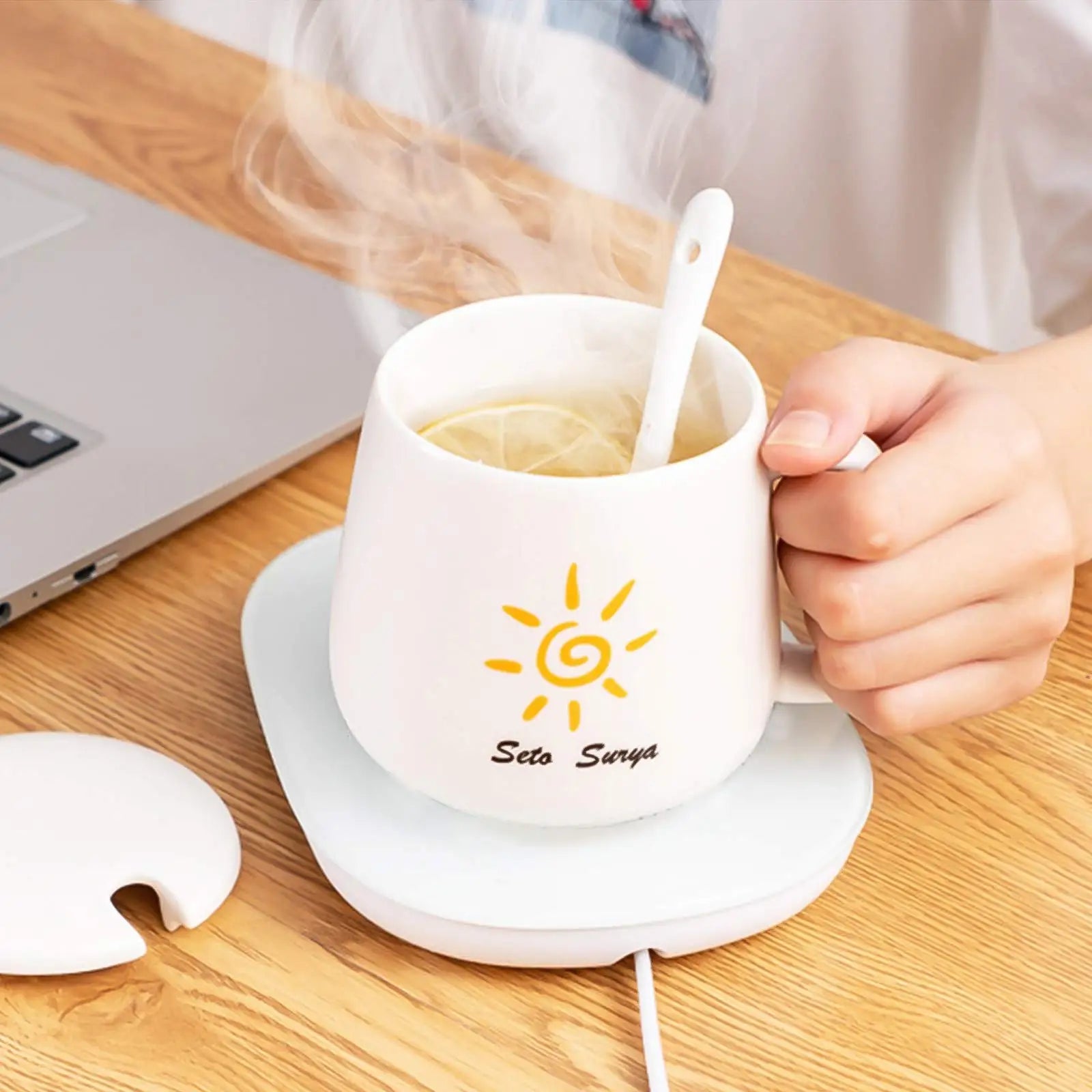 Horoscope 55 Degree Constant Temperature Thermostatic with USB Electric Smart Heated Ceramic Coffee Cup Mug Warmer Set