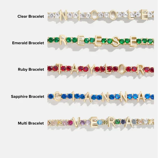 Lateefah Trendy Personalized OEM Gold Stainless Steel Letter Custom Name Zircon Tennis Bracelet