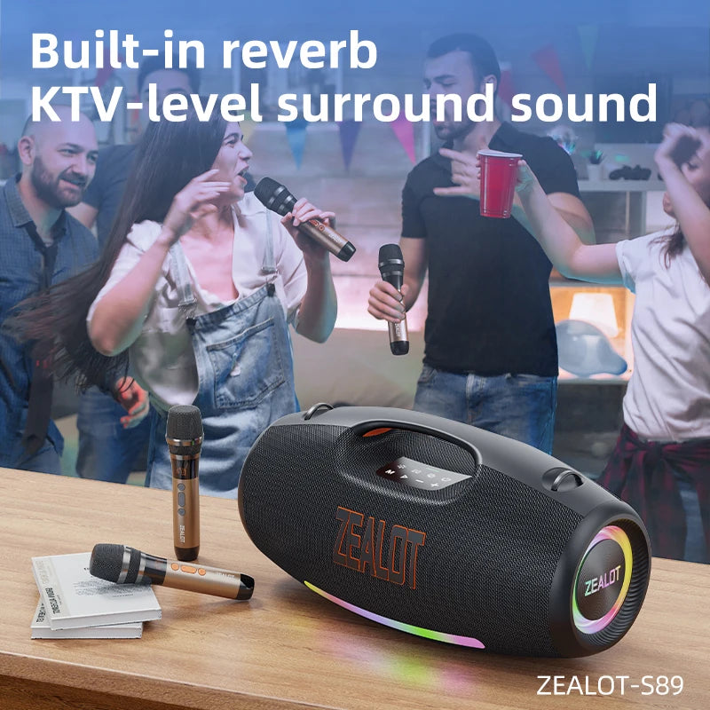 ZEALOT S89 250W Powerful Speaker with 2 Wireless Microphones, RGB Lights with Shoulder Strap, Perfect for Home & Outdoor Party