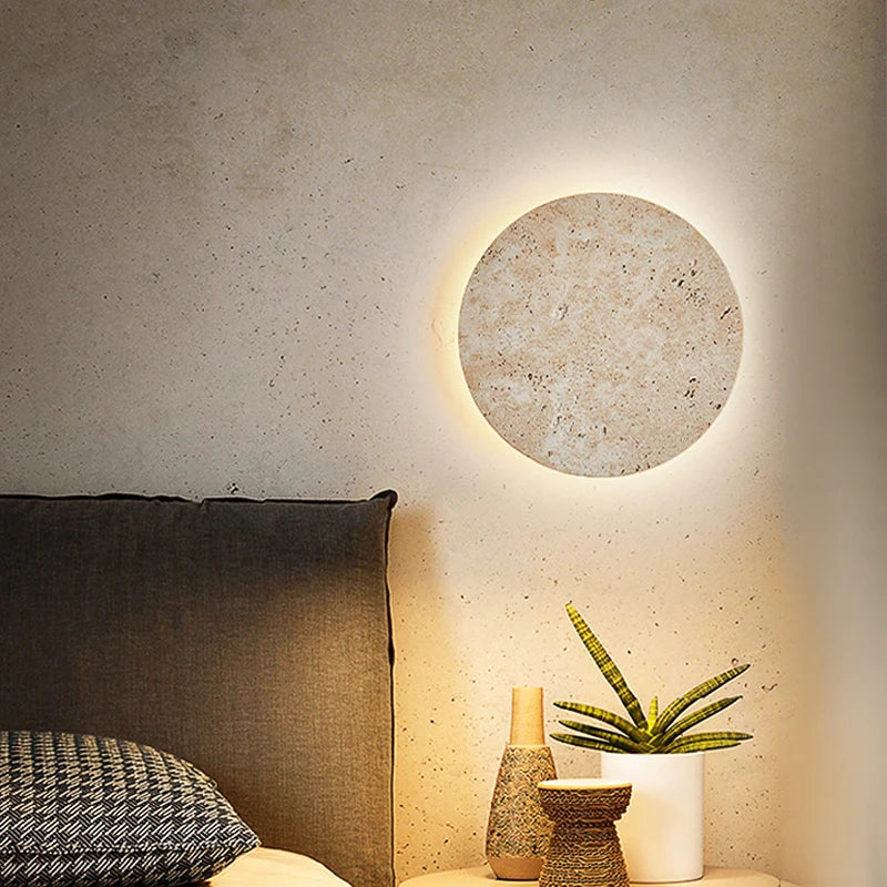 Natural Yellow Stone Led Sconce Nordic Wabi Sabi Home Travertine Decor Light Living Room Bedside Corridor Marble Wall Lamp