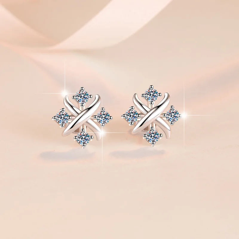 Women's Fashion Minimal Stud Earrings Shiny Moissanite Geometric Tiny Earring for Women Jewelry