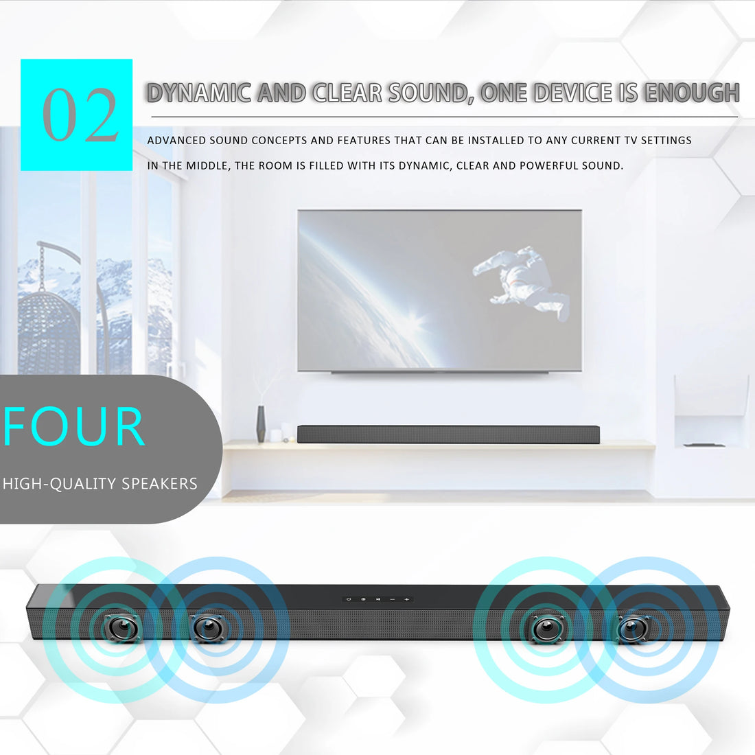 Cyboris BS-18A TV Soundbar 60W, Remote Control DSP, Home Theater Speaker for Movies Music News, V Sound System