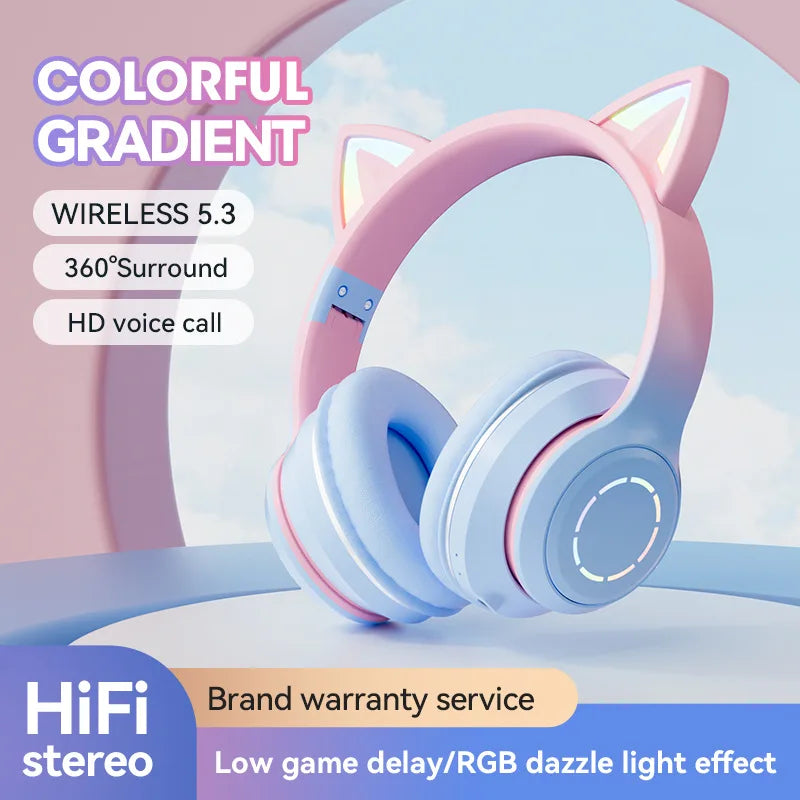 Cheap  BT 5.0 Audifonos Gamer Wireless Gaming Headsets Cat Ear Cute Headphones for Girls Auriculares Bluetooth Earphones