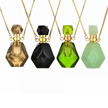Wholesale Crystal Perfume Bottle Pendant Necklace Aromatherapy Essential Oil Natural Stone Perfume Bottle Pendant Necklace