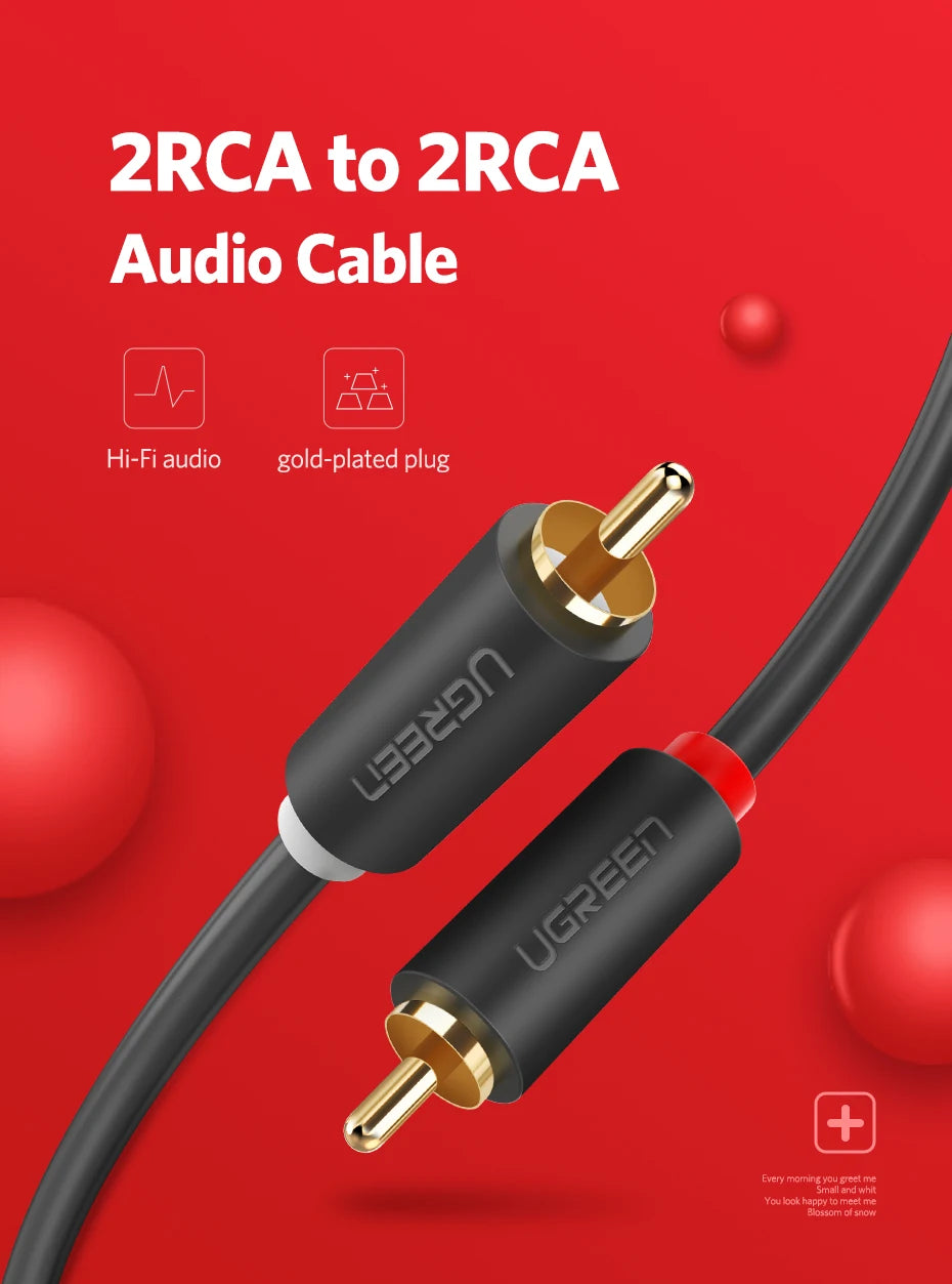 UGREEN RCA Stereo Cable 2 RCA Male to 2RCA Male Stereo Audio Cable for Home Theater HDTV Amplifiers Hi-Fi Systems Audio Cable