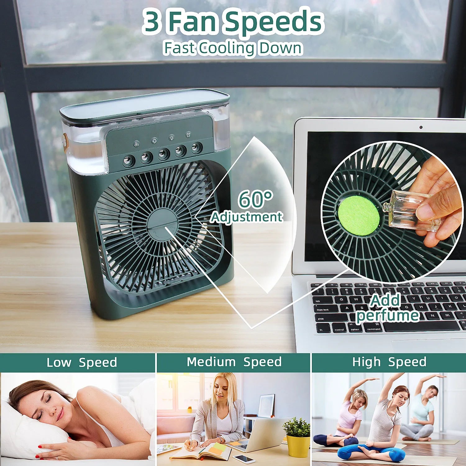 OEM Ingunar Portable Air Conditioners Fan, Air Cooler Humidifier Fan With 7 Colors LED Light Desktop Air Cooler Fan, Portatil