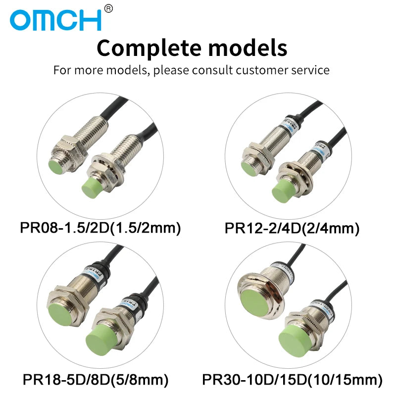 OMCH PR12 Flush Metal Inductive Proximity Sensor with NPN PNP Output SWITCH 2mm Detection Distance